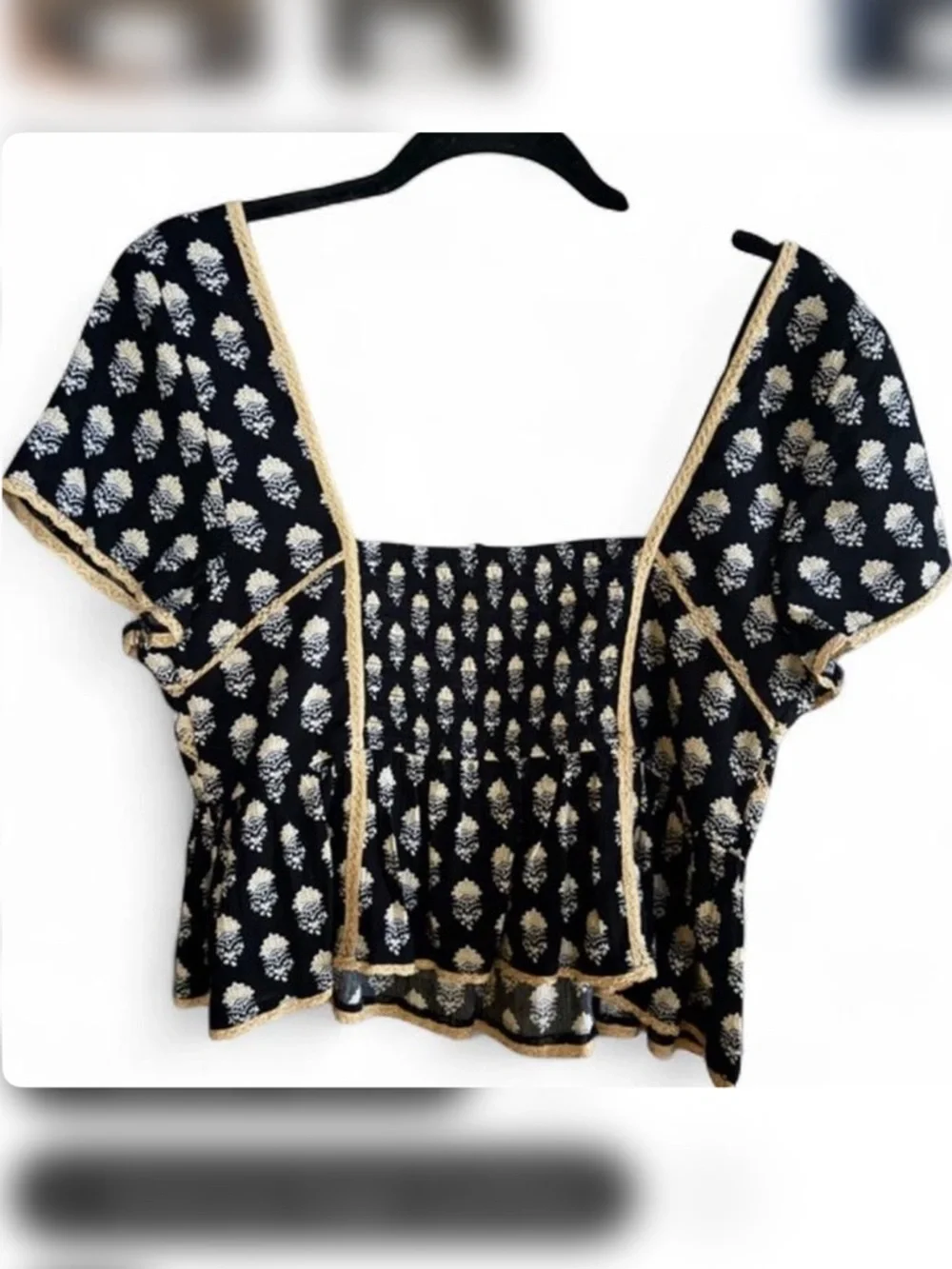 American Eagle Smocked Babydoll Top Floral Cottagecore Peplum Square Neck S - Picture 3 of 5